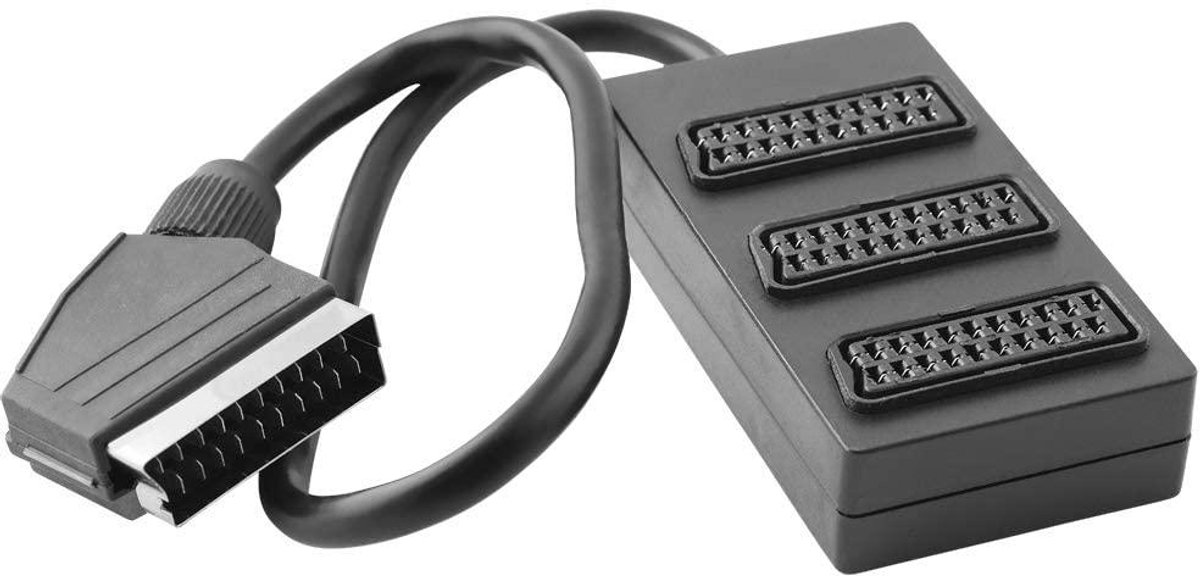 Scart Verdeelstuk - Scart Koppeling - Signaal Delen - 3 Uitgangen - 40cm Kabel - Zwart