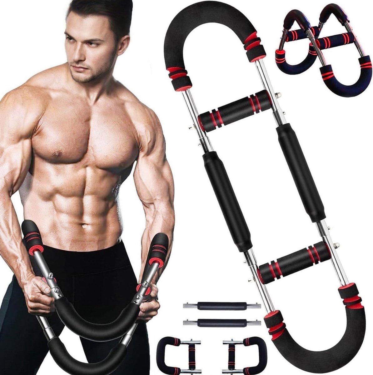 Armtrainer Stang - Borsttrainer Kracht - Kracht Training - Verstelbare Weerstand - 30-50 kg - Zwart