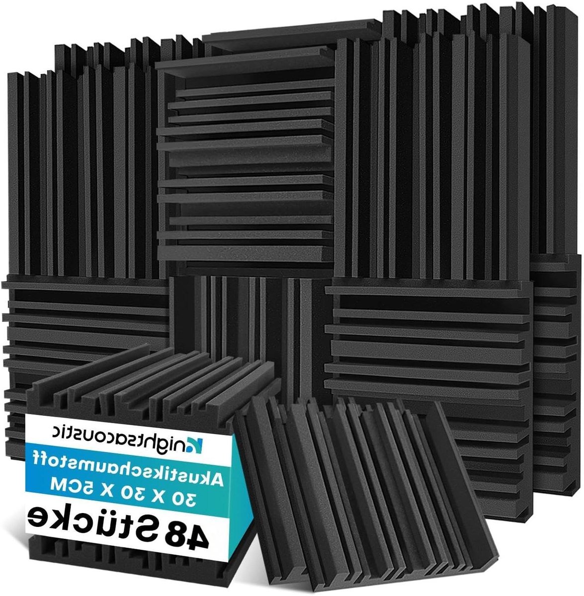 Akoestisch Schuim - Geluidsdempende Panelen - Geluidsoptimalisatie Thuis - Hoge Dichtheid Schuim - 48 Stuks 30x30x5cm - Zwart