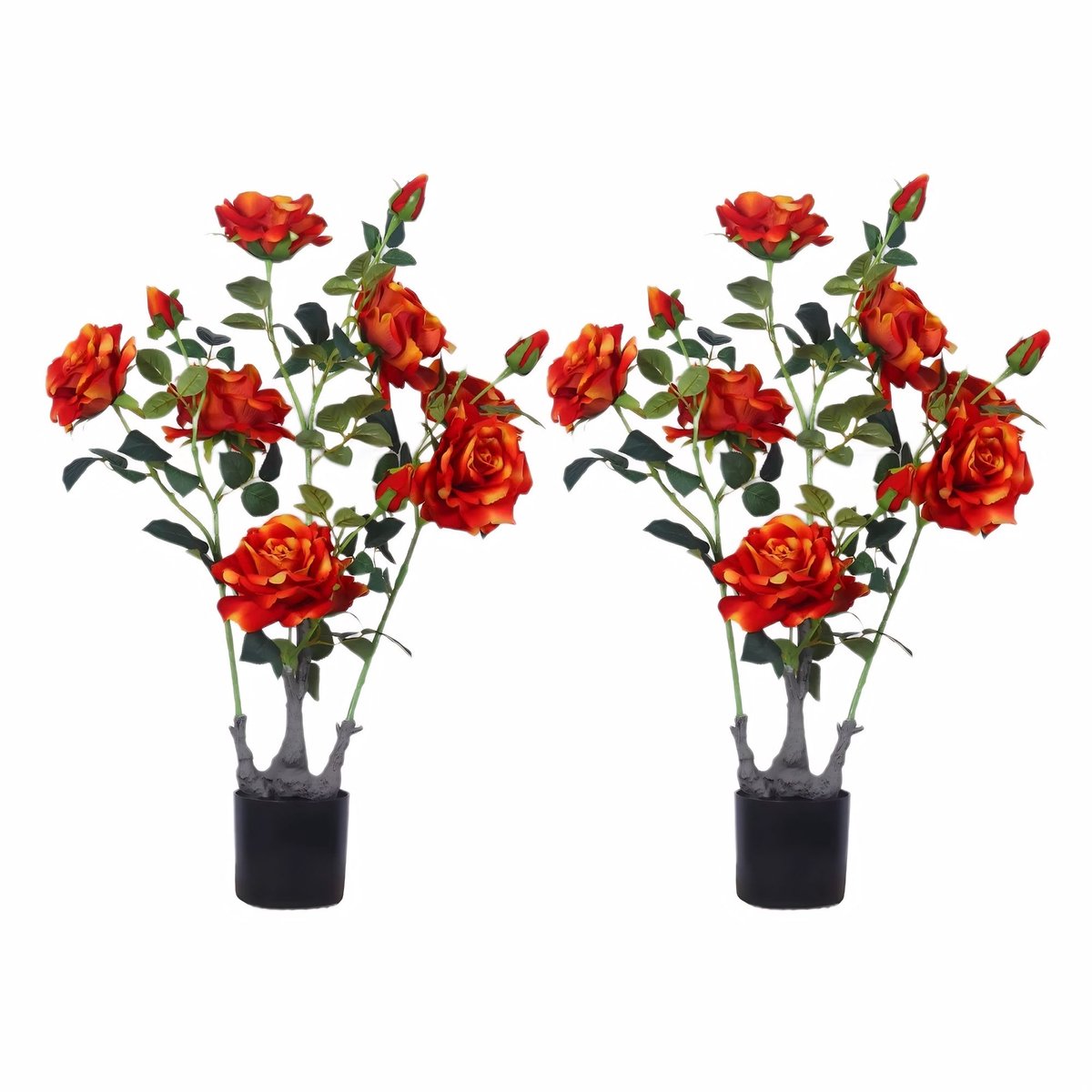 Set van 2 Kunst Pioenrozen Bomen - Realistisch design met Groene Bladeren - voor woonkamer en tuin - Oranje Kunstbloemen in Pot - 76,2 cm