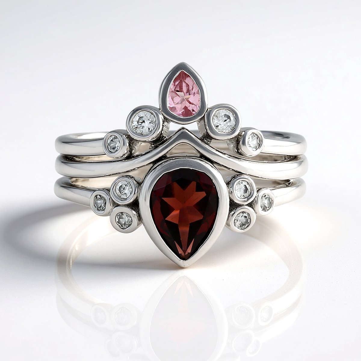 Cavill - Luxe Zilveren Ring met 1.128 ct Mozambique Granaat & Roze Toermalijn - 925 Sterling Zilver Platina Verguld - Edelsteen Dames Ring