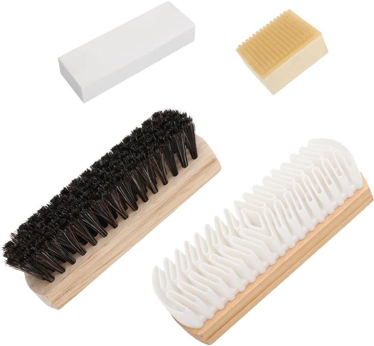 Suède Schoenborstel Set met Paardenhaar, Houten Borstels en Crepe Gum voor Onderhoud van Leer en Suède Schoenen en Laarzen