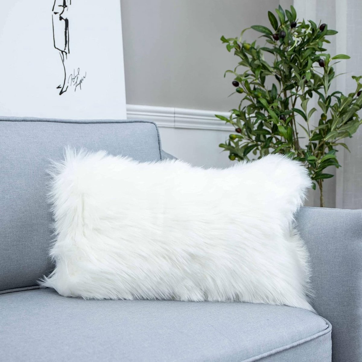 Decoratieve Lumbale Kussenhoes van Zacht Neppels voor Luxe Sofa en Bed - 30x50cm, Wit, Pluche Kussen Cover voor Comfort en Stijl
