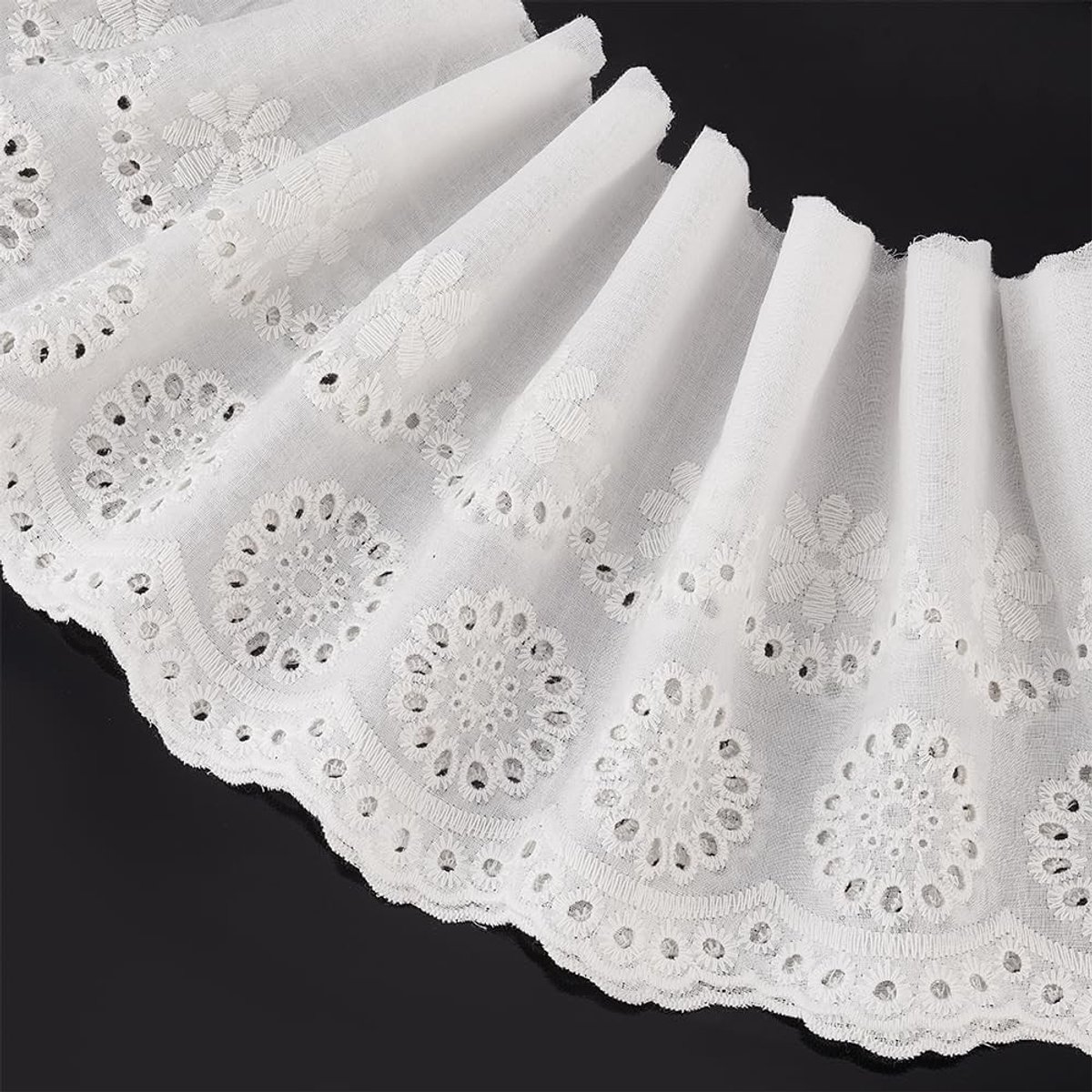 6.8m Witte Geborduurde Oogjes Kant Trim 15.5cm Breed Katoenen Kantlint voor Lolita Kostuum, Meisjesjurk en Huisdierkleding