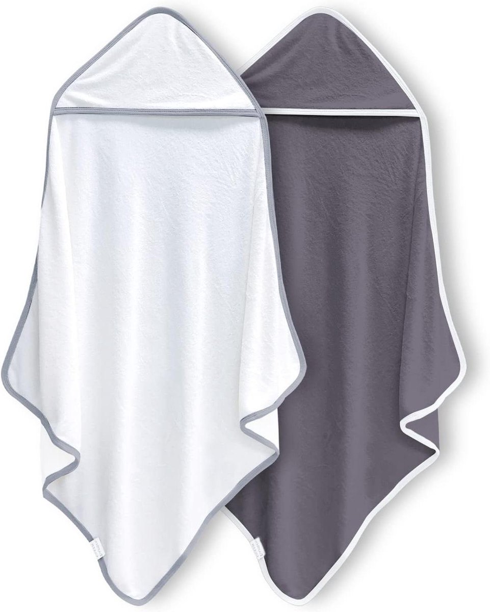 Babybadhanddoeken met capuchon - Zachte handdoeken - Na het baden - Extra absorberend - 2 stuks - Wit en grijs