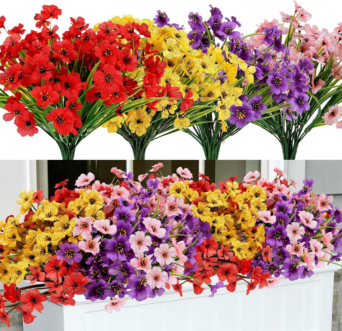 Kunstplant - Kunstbloemen - UV-bestendige kunstbloemen - Kleurvaste zijden bloemen - Voor binnen en buiten - Voor vensterbanken, terrassen, veranda's, tuinen en lente-decoratiePollenallergievriendelijk - 16stuks