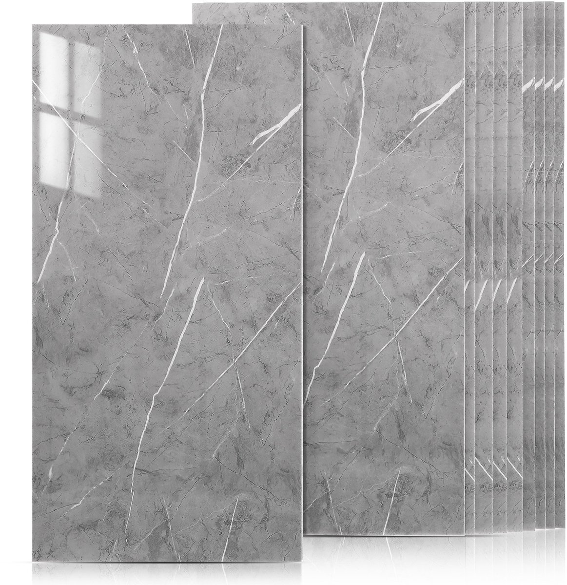 Set van 50 Zelfklevende Muurfolie - 60x30 cm Marmerlook Waterdichte Folie voor Badkamer & Keuken (Grijs)
