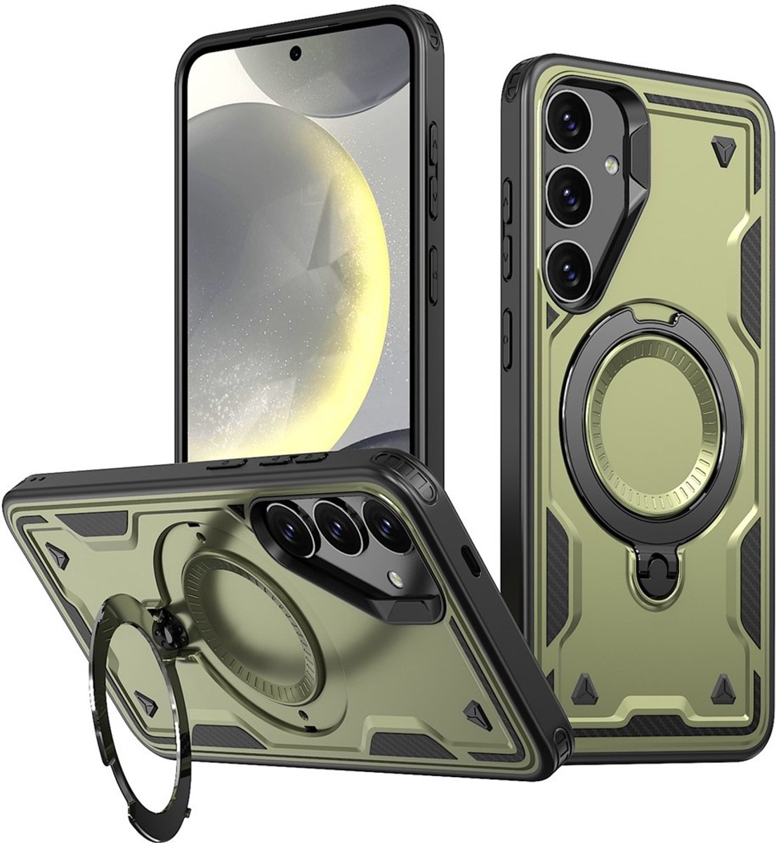 Coverup Hoesje - Geschikt voor Samsung Galaxy S24 / S25 Hoesje - Coverup Armor Back Cover met MagSafe Compatible Kickstand - Groen