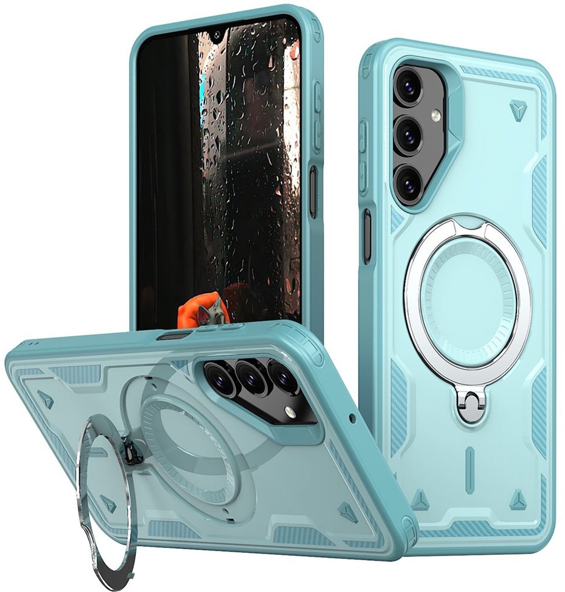 Coverup Hoesje - Geschikt voor Samsung Galaxy A16 Hoesje - Coverup Armor Back Cover met MagSafe Compatible Kickstand - Mintblauw