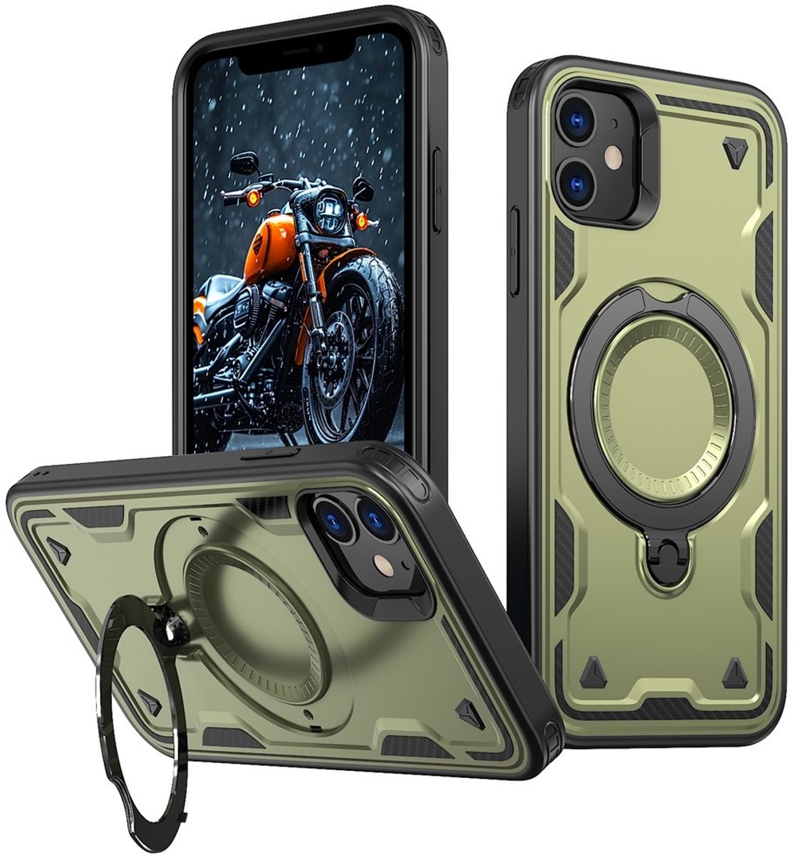 Coverup Hoesje - Geschikt voor iPhone 11 / XR Hoesje - Coverup Armor Back Cover met MagSafe Compatible Kickstand - Groen