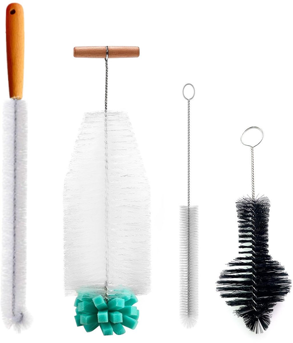 Flessenborstel, lange flessenborstel, met lange handgrepen, pijpreiniger, flessenreiniger, borstel voor smalle flessen, rietjes, babyflessen en glazen flessen, 4 stuks