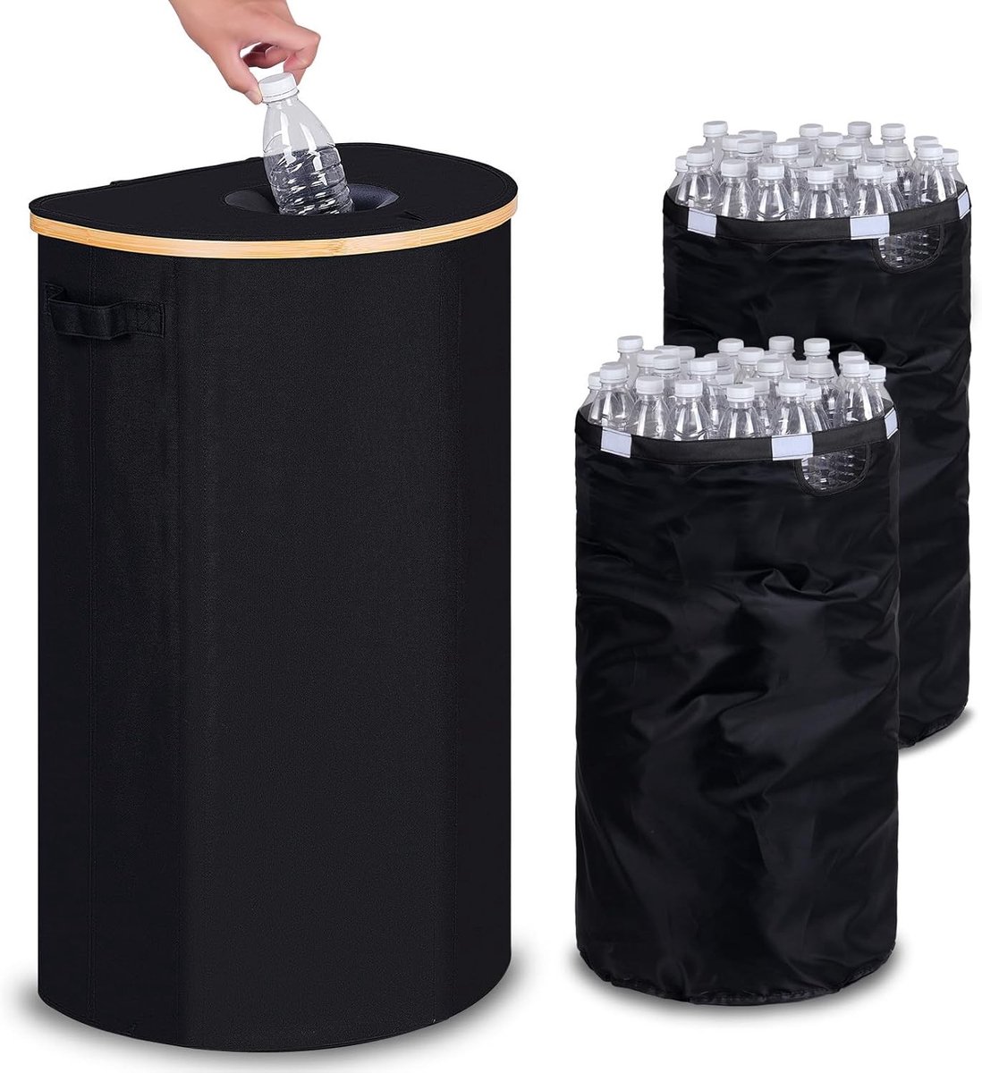 Grote Opbergcontainer van 100 Liter met Deksel en Twee Draagzakken voor Flessen, Ideaal voor Glasafval en Keukenopslag