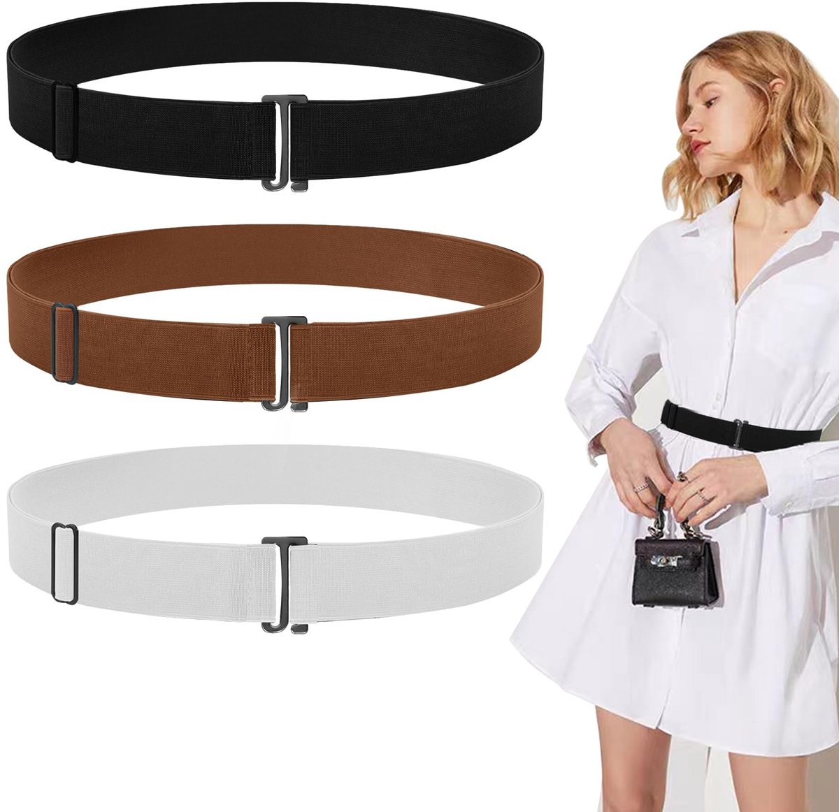3 Stukken Stretch Riem, Verstelbare Elastische Riem voor Dames, Onzichtbare Taille Riem met Platte Gesp Voor Jeans en Jurk