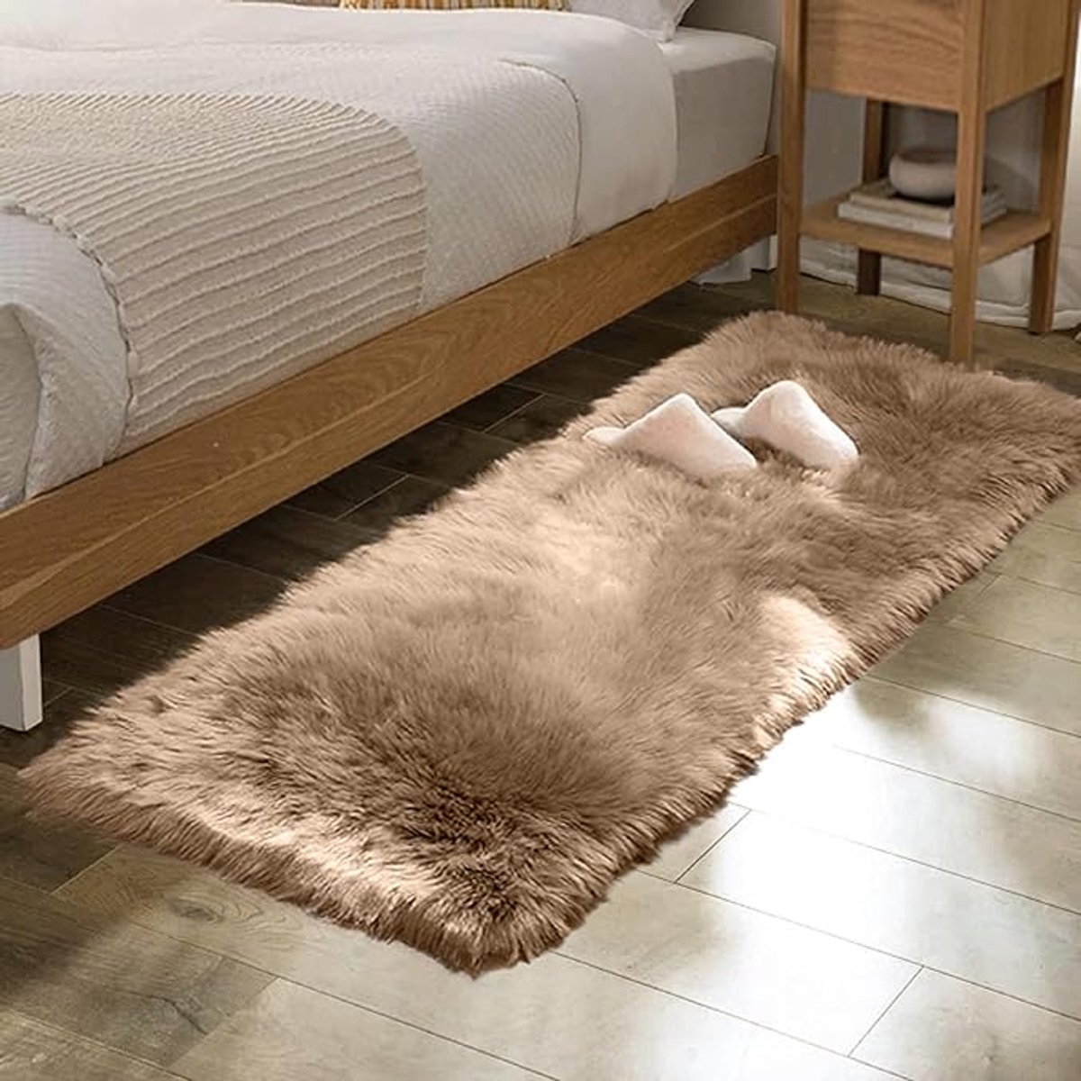 Shaggy Vloerkleed 60x180 cm - Beige Fluffy Tapijt - Zacht Hoogpolig Carpet Voor Slaapkamer Woonkamer En Kinderkamer - Comfortabel Modern Vloerkleed - Luxe Woondecoratie