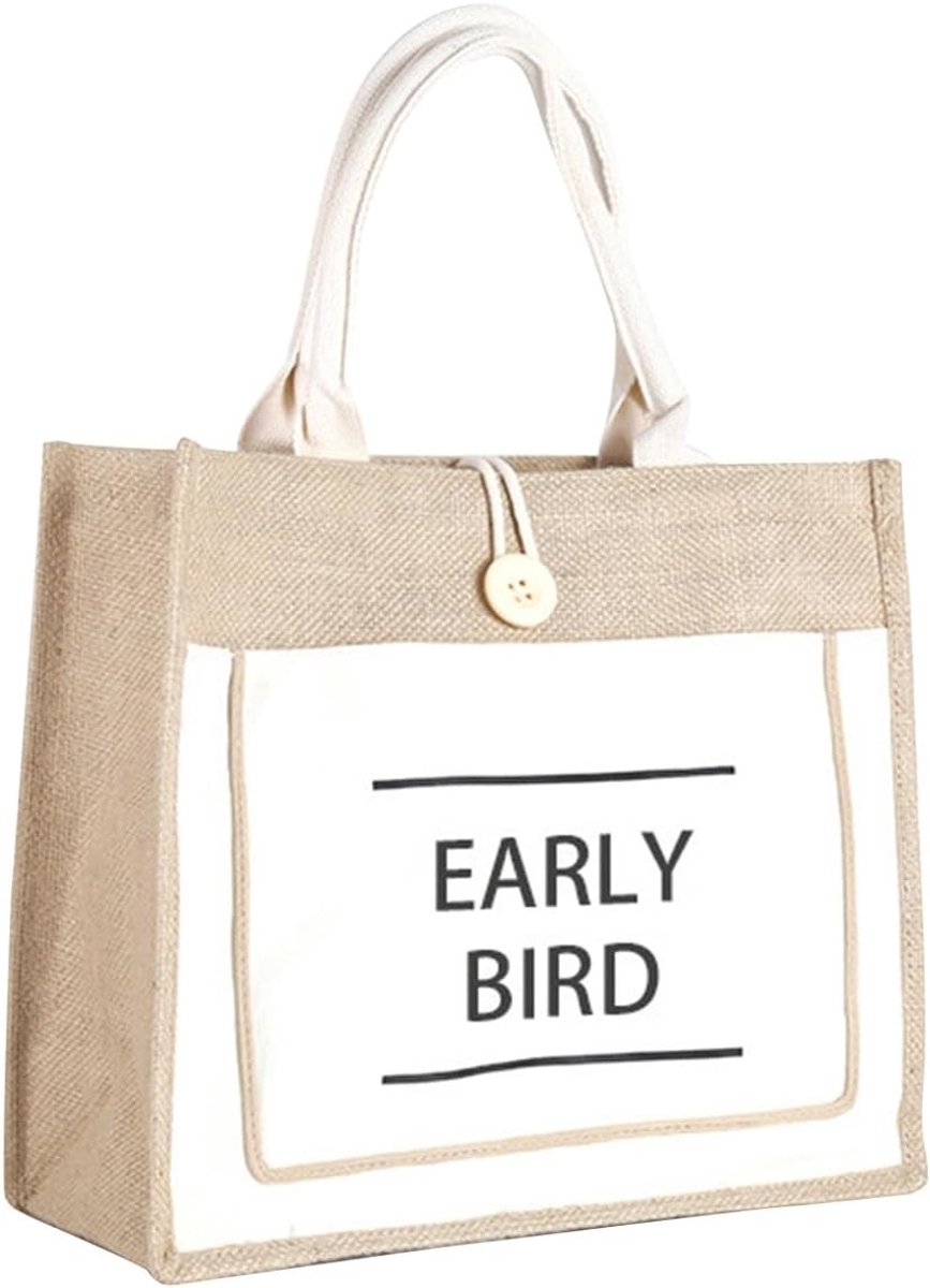 Duurzame Jute Tote Bag, Herbruikbare Winkeltas, Geprinte Tas voor Vrouwen en Mannen, Ideaal voor Strand, Reizen en Boodschappen