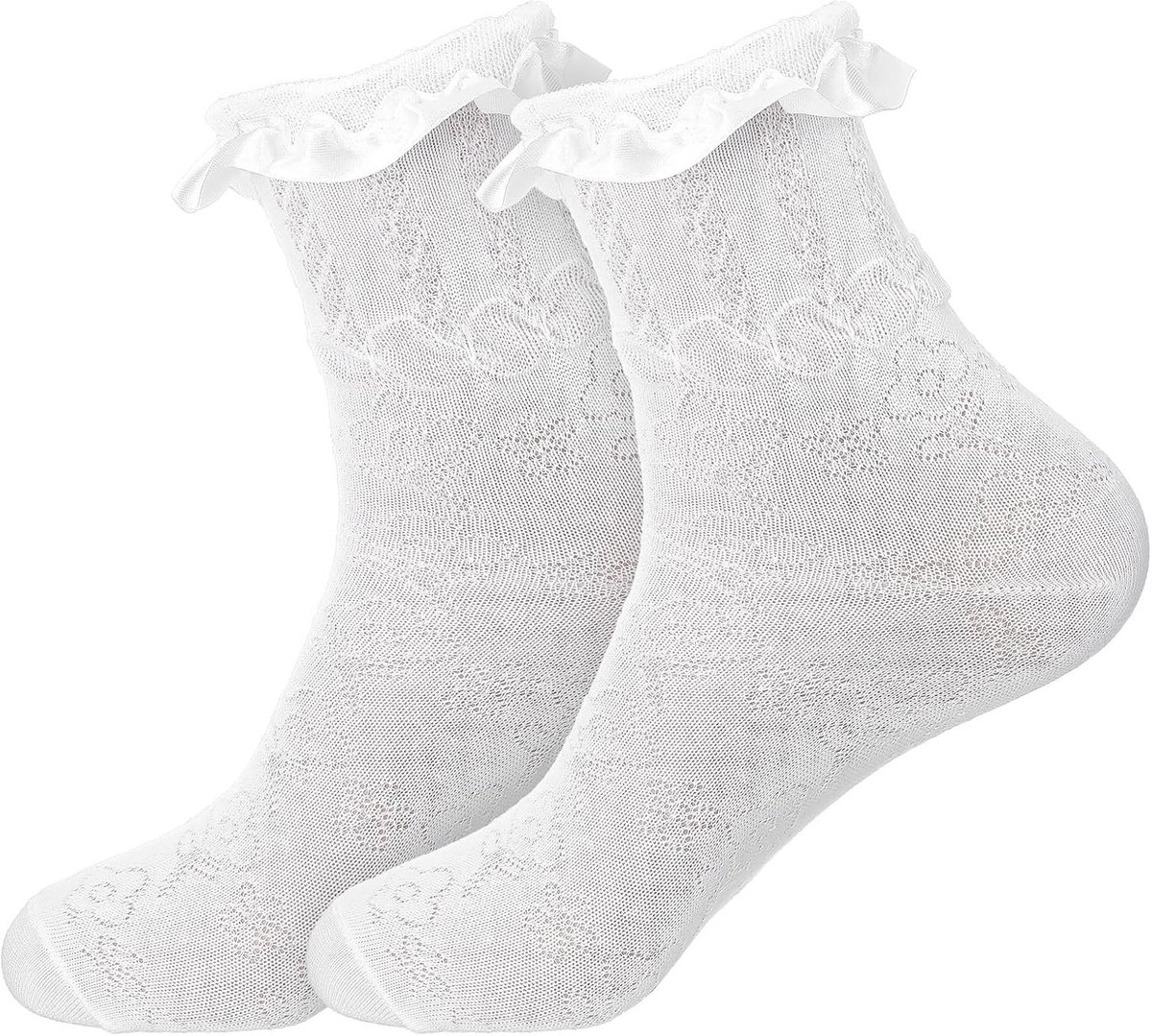 Schattige Ruffle Sokken voor Dames en Meisjes - Comfortabele Crew Sokken voor Lolita en Prinsessenoutfits, Wit