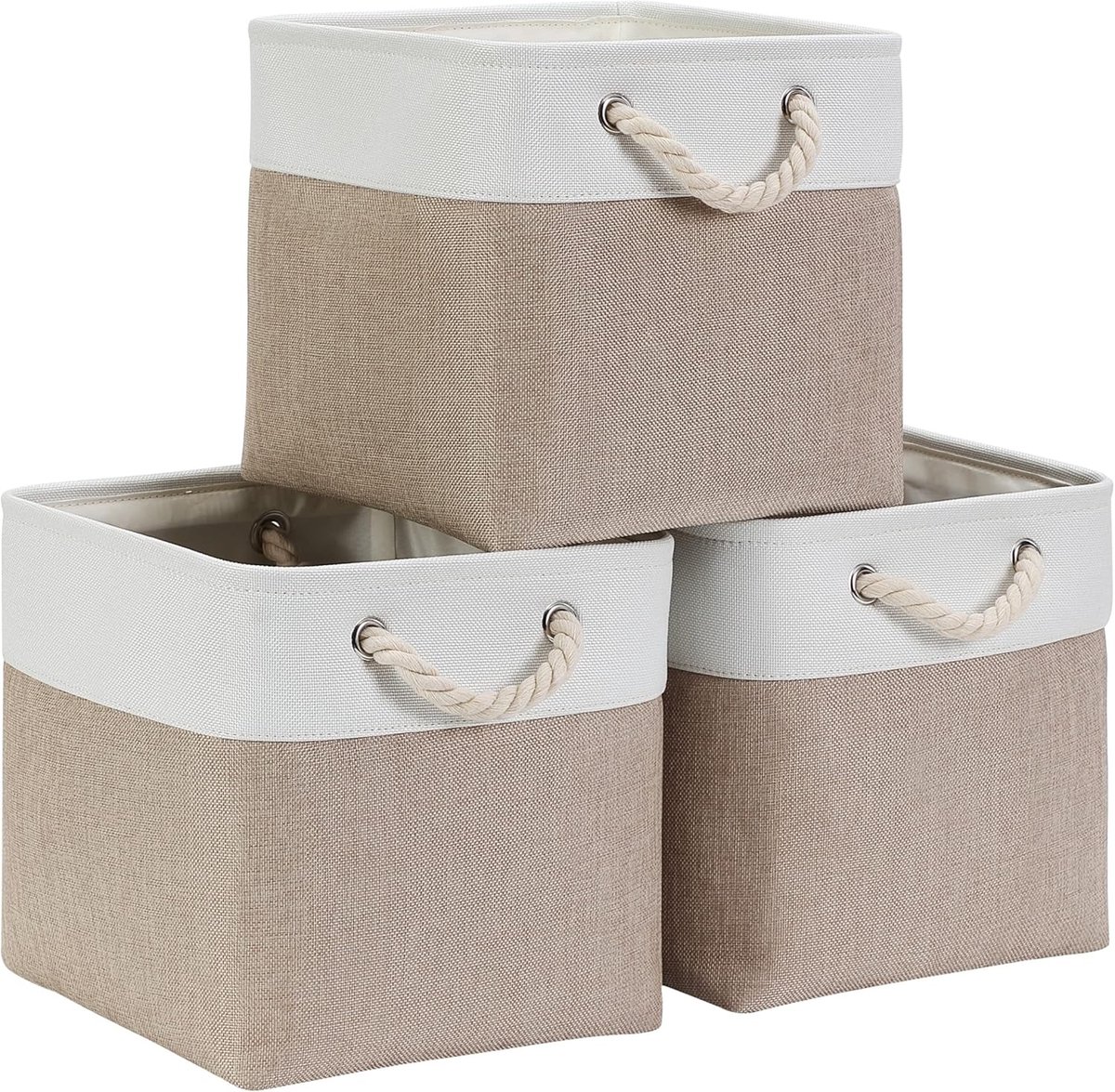 Vouwbare Opbergkubus van Canvas 25x25x25cm voor Kasten, Planken en Kleding, Khaki-Crème (3 Stuks)