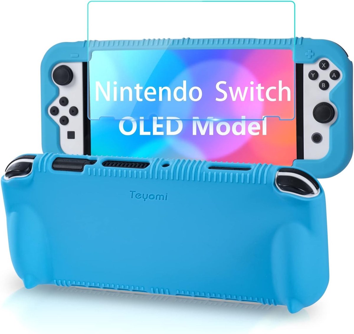 Siliconen Beschermhoes voor Nintendo Switch OLED Model 2021, Schokbestendig met Tempered Glass Screen Protector, Ergonomische Grip en 2 Game Card Slots