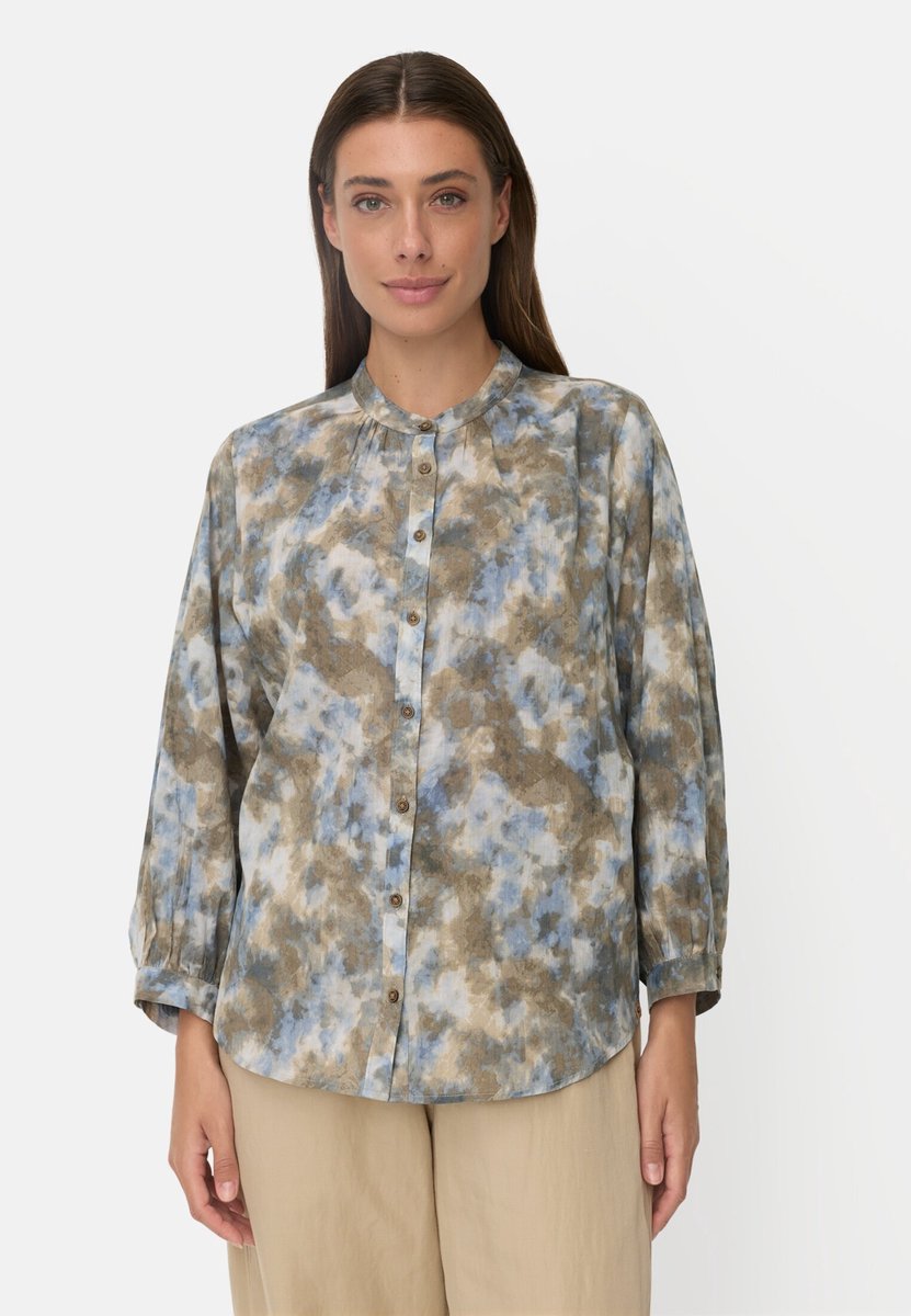camel active Katoenen blouse met raglanmouwen - Maat womenswear-XXS - Blauw-Beige