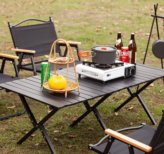 Meedeer Inklapbaar Campingtafel-Opvouwbare campingtafel-kampeertafel-aluminium-Tafel - opvouwbare draagbare tafel - 150x70x54cm oprolbare picknicktafel verstelbaar 4-6 personen voor tuin buiten picknick BBQ achtertuin - (kleur: Zwart) van Meedeer — afbeelding 2