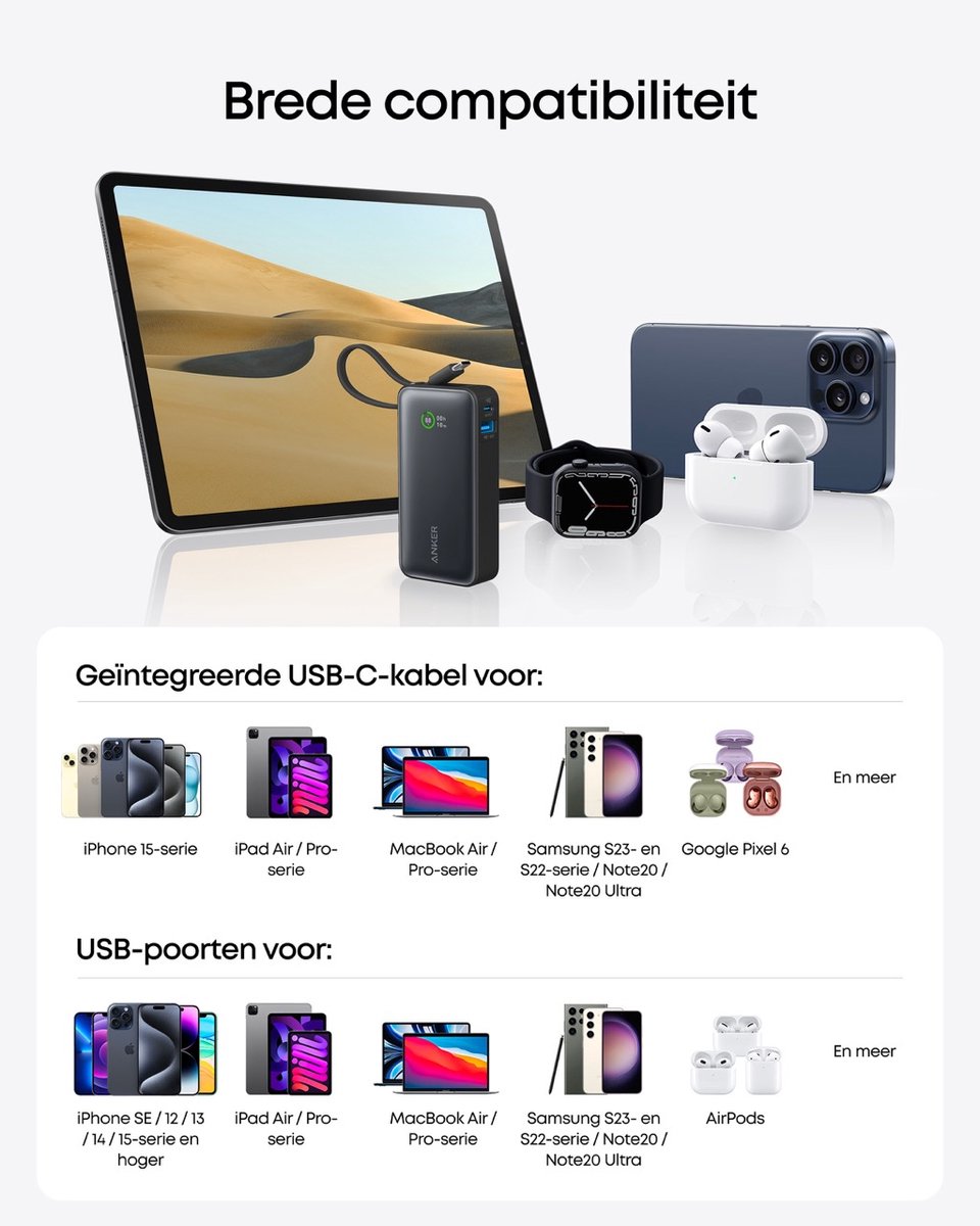 Anker-Nano Powerbank 10.000 mAh 30 W Zwart met USB-C Kabel - afbeelding 2