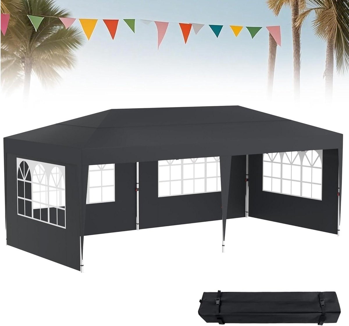 Vouwpaviljoen - Partytent Tuintent - Feestelijke Gelegenheden - In Hoogte Verstelbaar - 3 x 6 Meter - Wit