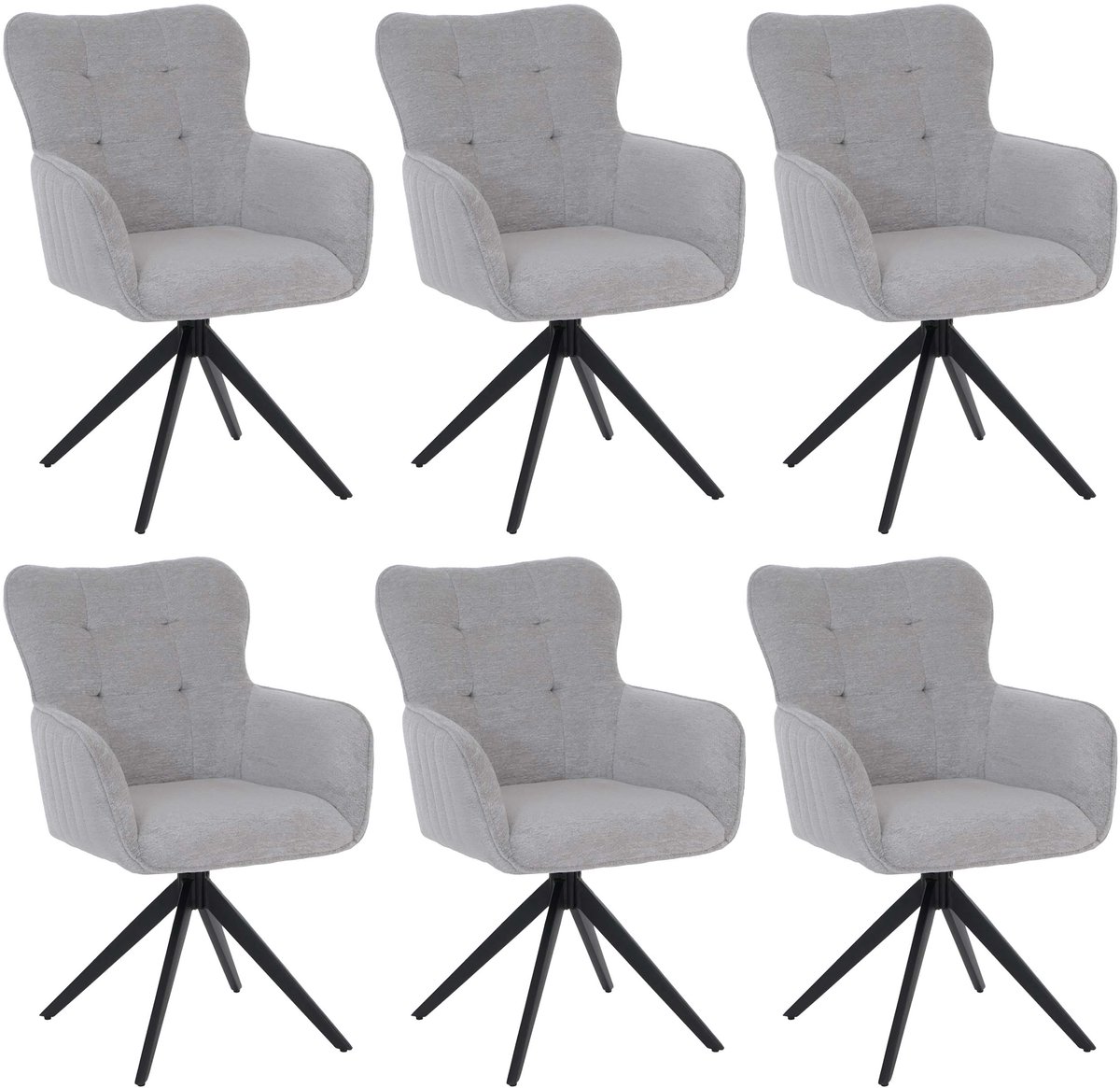 Set van 6 eetkamerstoelen MCW-Q35, stoel met draaibare armleuningen en automatische terugkeerfunctie, chenille (680 g/m²) en metaal ~ lichtgrijs