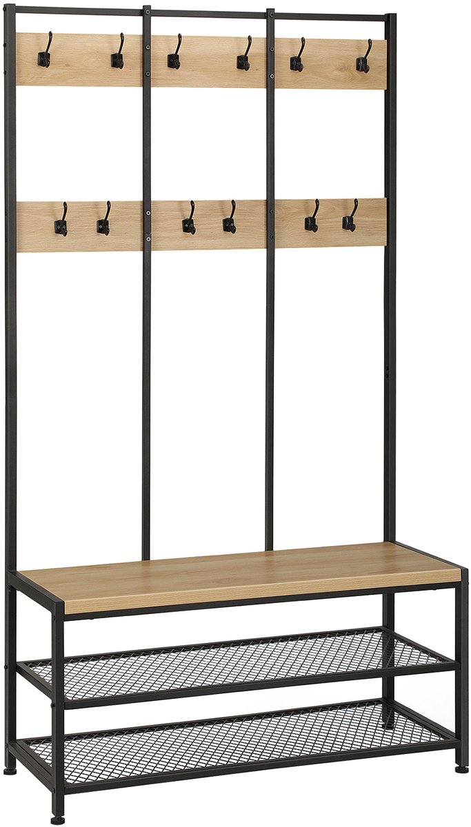 Acaza Kapstok - Kapstok Staand - Kapstok met Schoenenrek - Staande Kapstok - 100 x 40 x 186 cm - Lichte Eik kleur