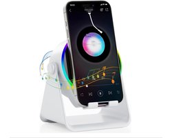 Draadloze inductie-Bluetooth-luidspreker – 4-in-1 ontwerp met RGB – antislip-basis voor telefoons 4-13 inch – Bluetooth 5.3 – direct afspelen – perfect tech-cadeau (wit).L