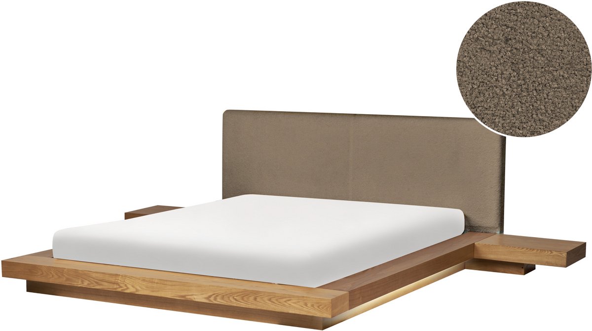 ZEN - Tweepersoonsbed met LED - Lichtbruin/Taupe - 160 x 200 cm - MDF