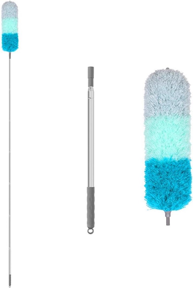 Telescopische Plumeau - Stofwisser Uittrekbaar - Hoge Oppervlaktes Reinigen - Flexibele Microvezelkop - 250 cm - Blauw