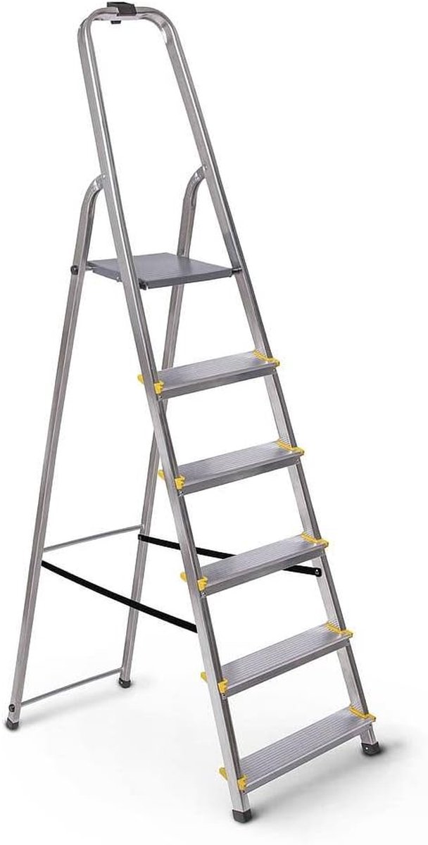 Trapladder met treden - Opvouwbaar aluminium - Klusjes in huis - Antislip voeten - 150 kg belasting - Grijs
