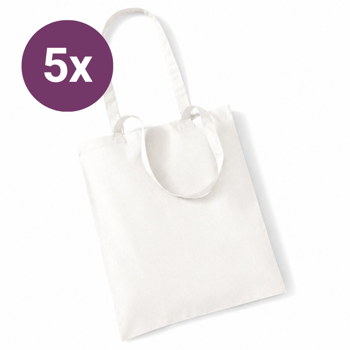 Katoenen tassen - 40 x 35 cm - 5 Stuks - Wit - Milieu Bewust - Hoogwaardige Kwaliteit - Katoen - Tas - Schoudertas - Zomer