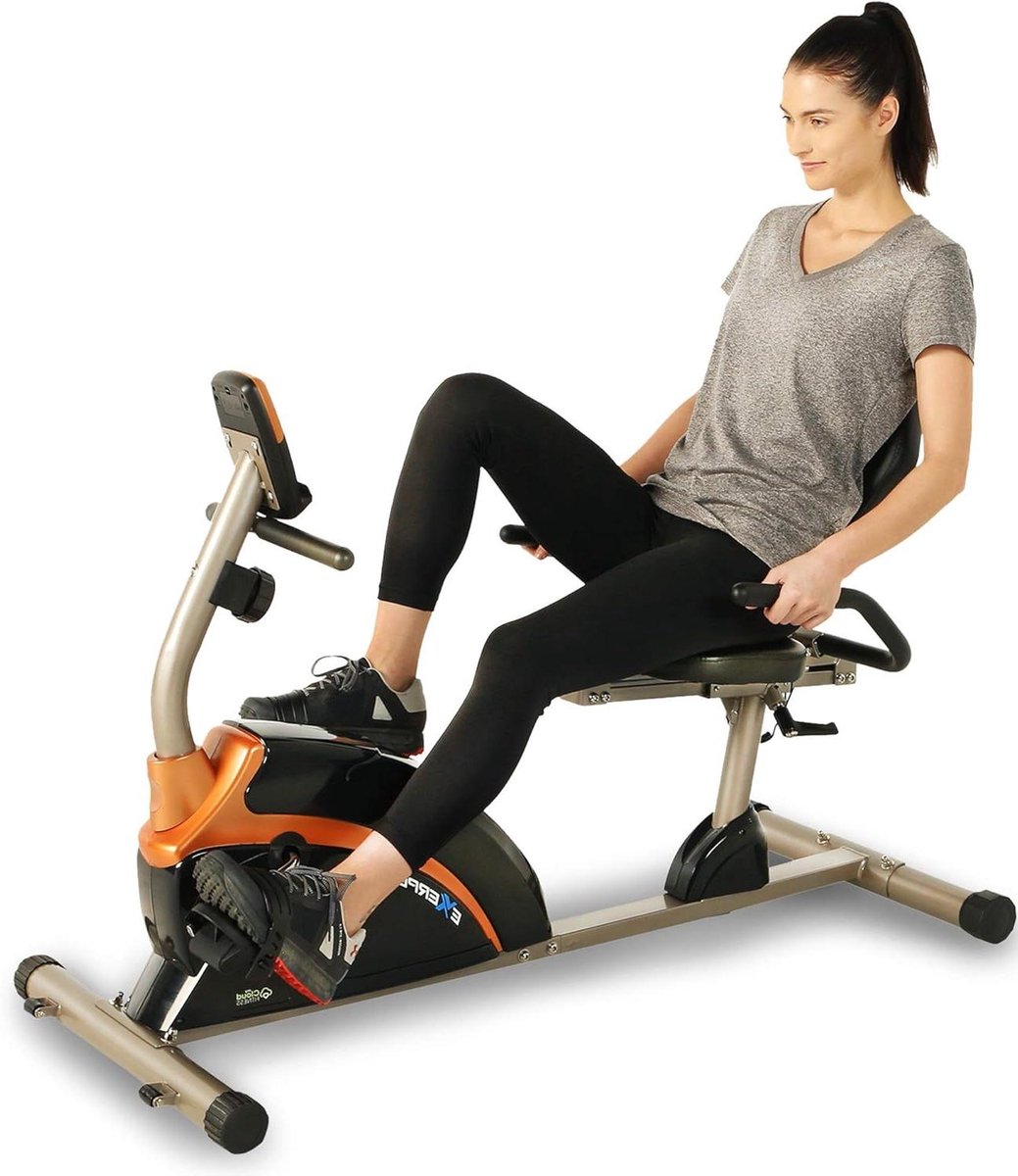 Ligfiets Hometrainer - Fitness Fiets - Cardio Training - Groot Zitkussen - 300 lbs Capaciteit - Goud Zwart