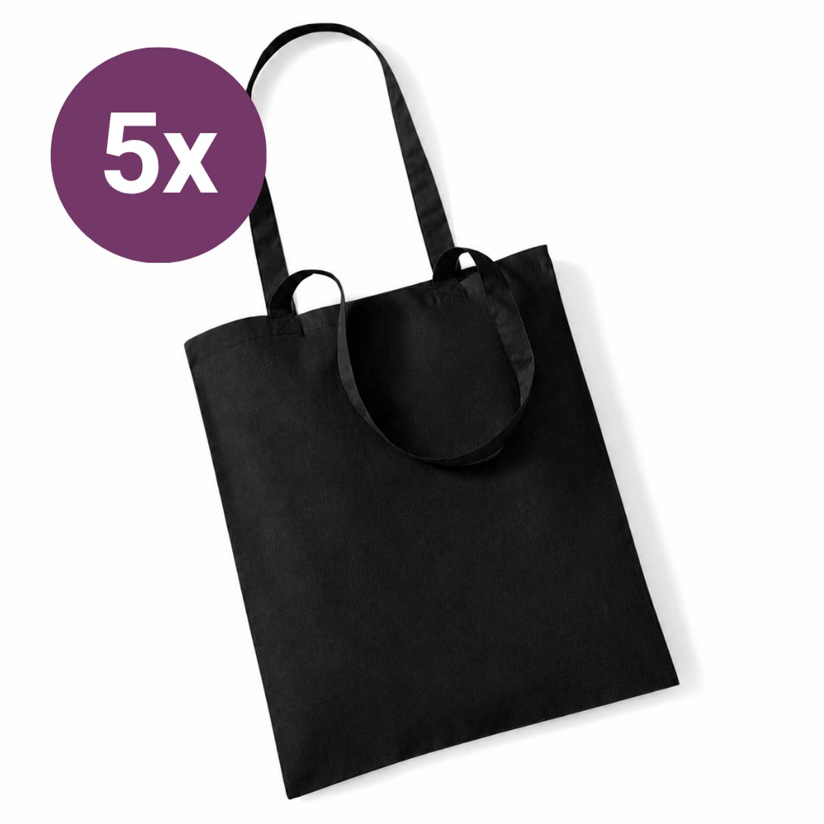Katoenen tassen - 40 x 35 cm - 5 Stuks - Zwart - Milieu Bewust - Hoogwaardige Kwaliteit - Katoen - Tas - Schoudertas - Zomer