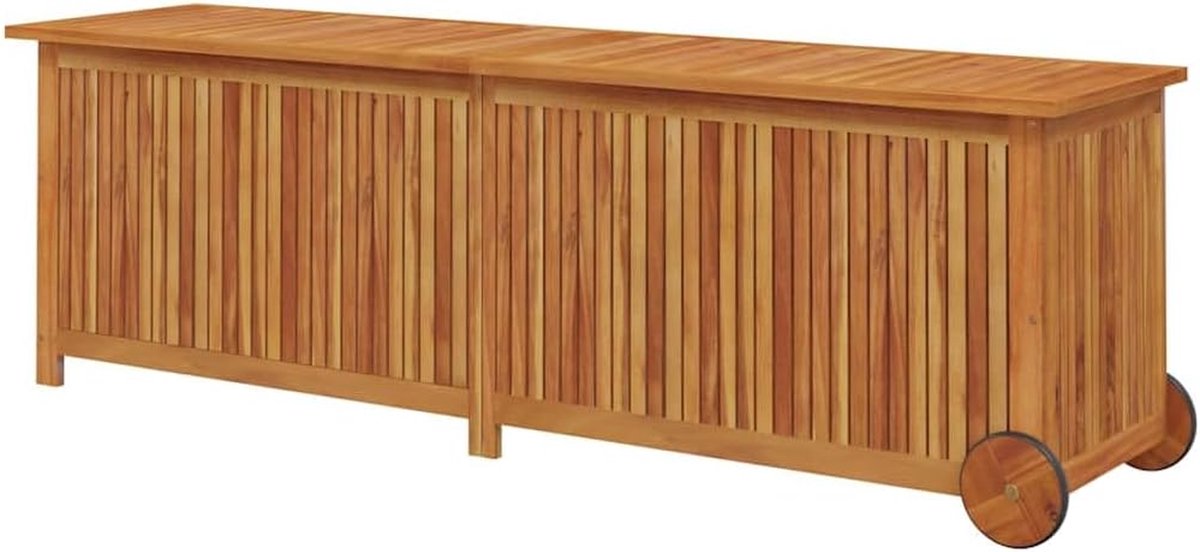 Tuinbak Met Wielen - Opbergkist Buiten - Tuinspullen Opbergen - Massief Acacia Hout - 150x50x58cm - Houtkleurig