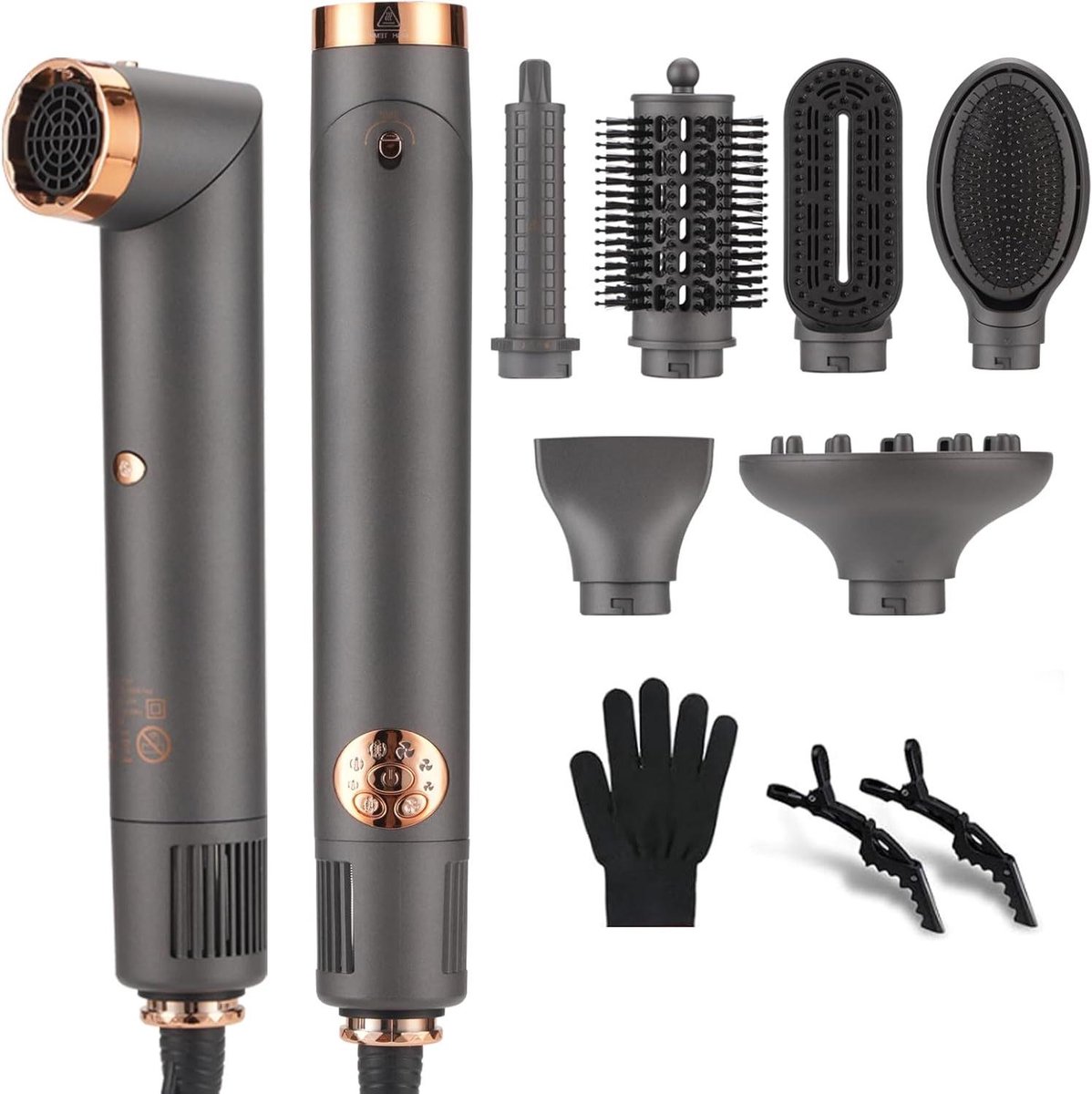 Haarstyler 6-in-1 - Multistyler Heteluchtborstel - Haar Stylen Drogen - 200 Miljoen Negatieve Ion - 1400W Vermogen - Zwart