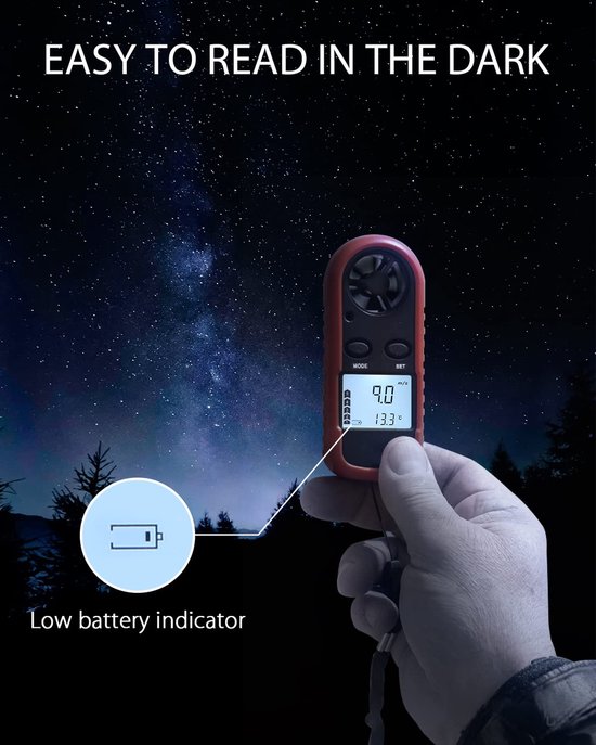 Digitale Windmeter - Lucht Snelheidmeter - Buiten Meten - Temperatuur Weergave - 0.3-30m/s - Zwart — afbeelding 2
