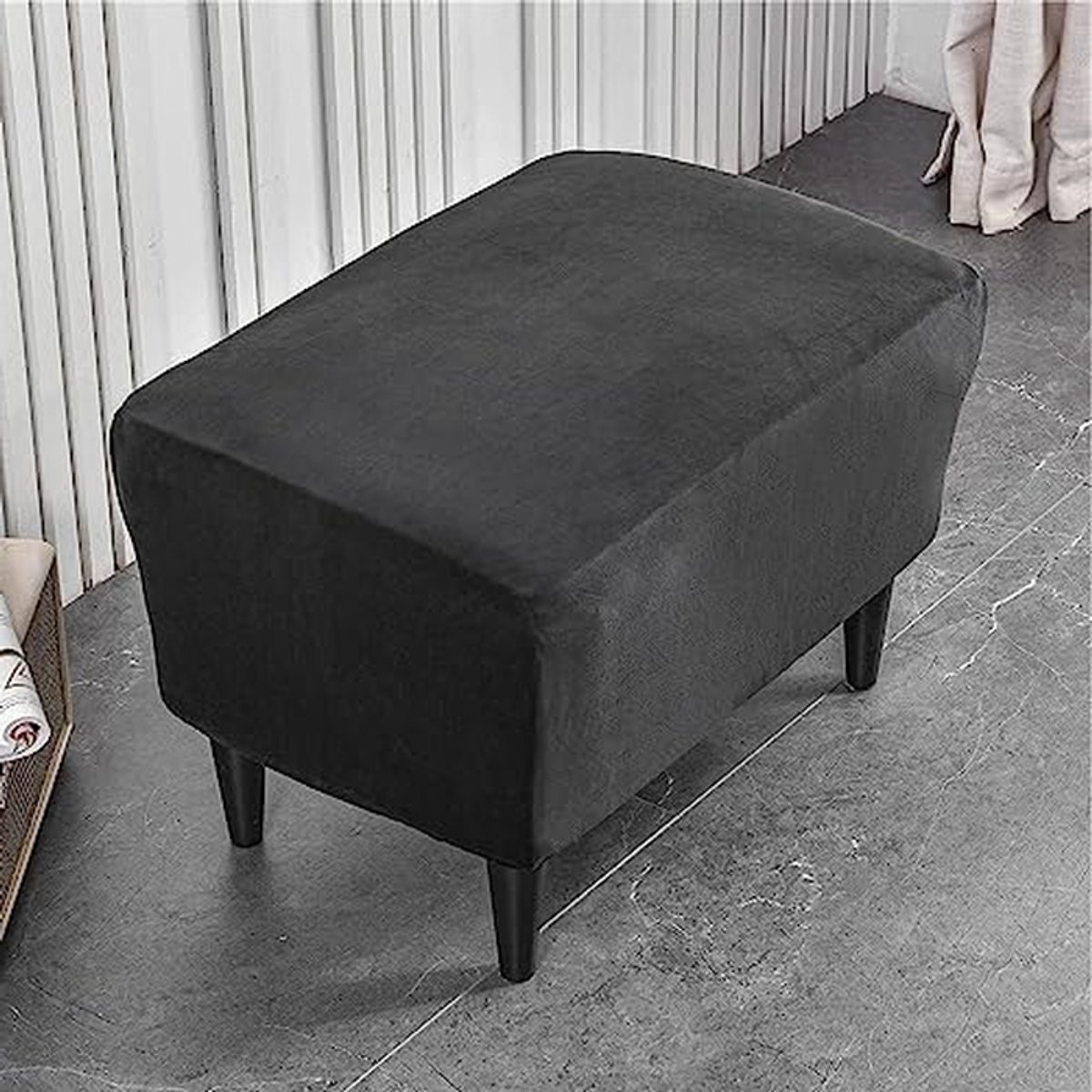 Voetenbankhoes Ottomaans - Poef Cover - Meubels Beschermen - Stretch Stof - 60 x 40 x 44 cm - Zwart