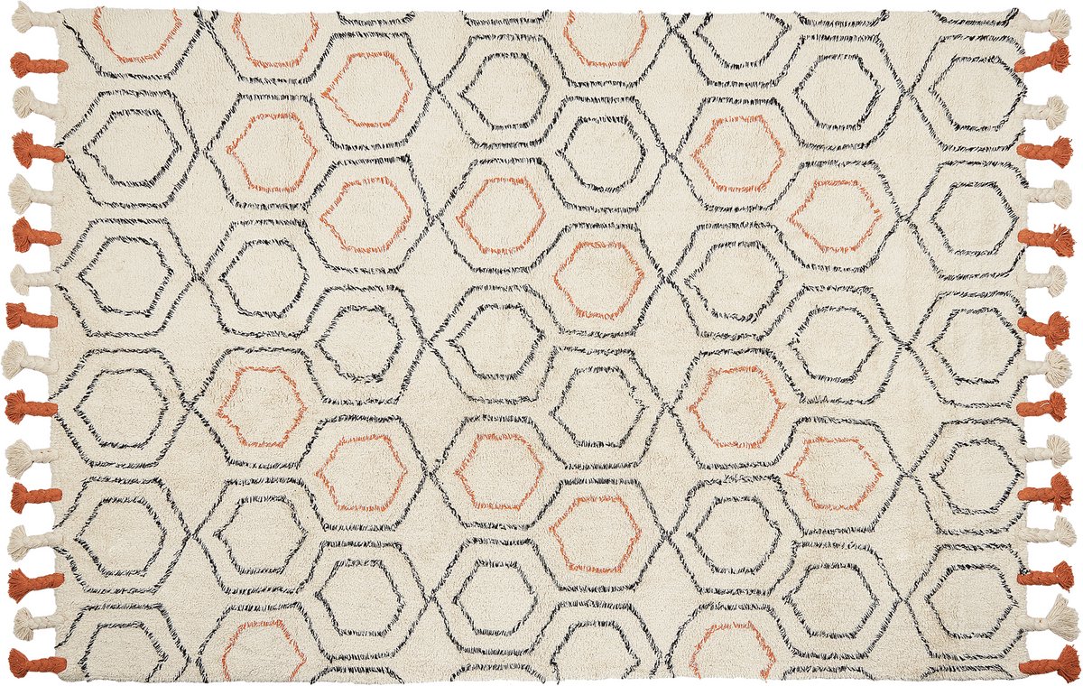 Beliani HAJIPUR - Laagpolig vloerkleed - Beige - 140 x 200 cm - Katoen