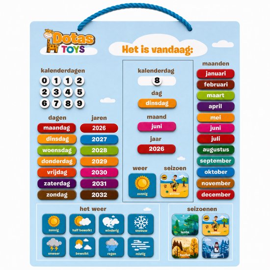 DotasToys Magnetische Wandkalender Kind – Montessori Dagplanner Kinderkalender – 3-7 jaar