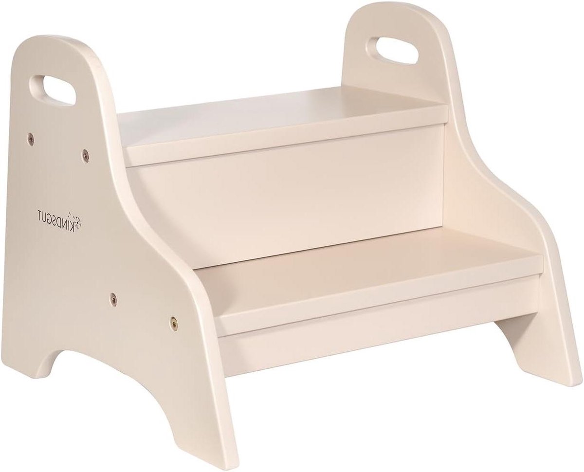 Houten Kinderkrukje - Twee Treden - Zelfstandig Bereiken - Milieuvriendelijk Materiaal - 40 cm Breed - Zandkleur