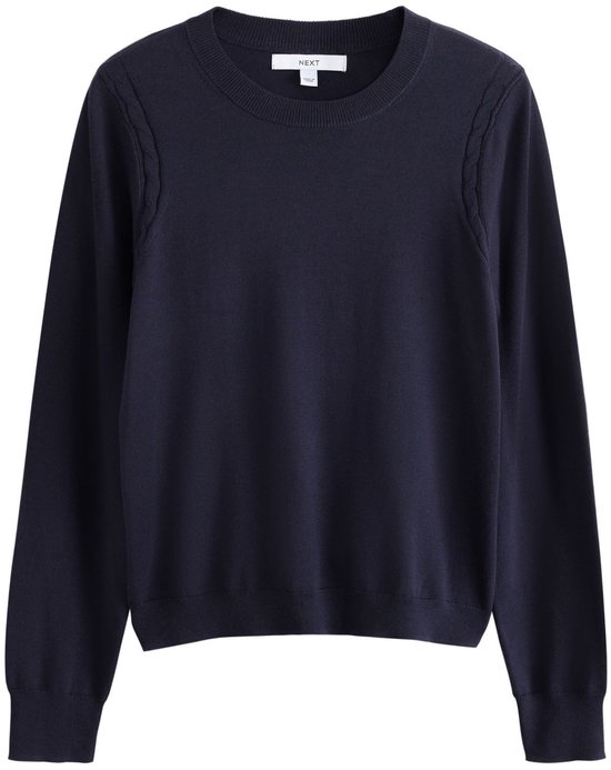 Next - Dames - Zachte katoenrijke trui met lange mouwen en ronde hals - Blauw