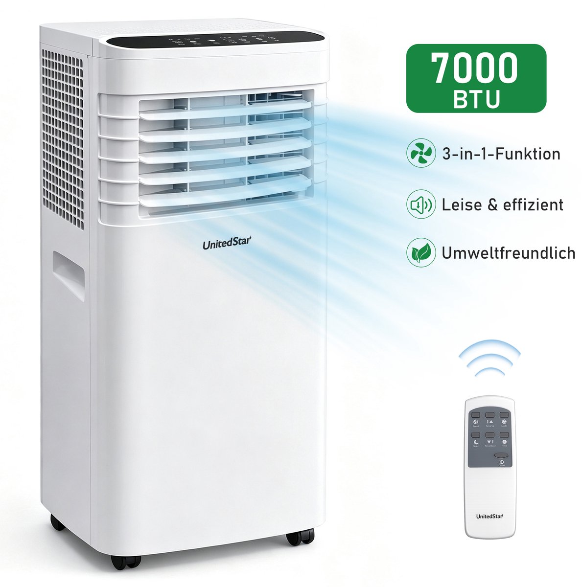 Draagbare Mobiele Airconditioner SKY-1A-7000 BTU-Snelle Koeling-Grote Luchtstroom-Geschikt voor 15-25 m²-3-in-1 Functie-Koelen-Ontvochtigen en Ventileren-Ideaal voor Warme Zomerdagen — afbeelding 6