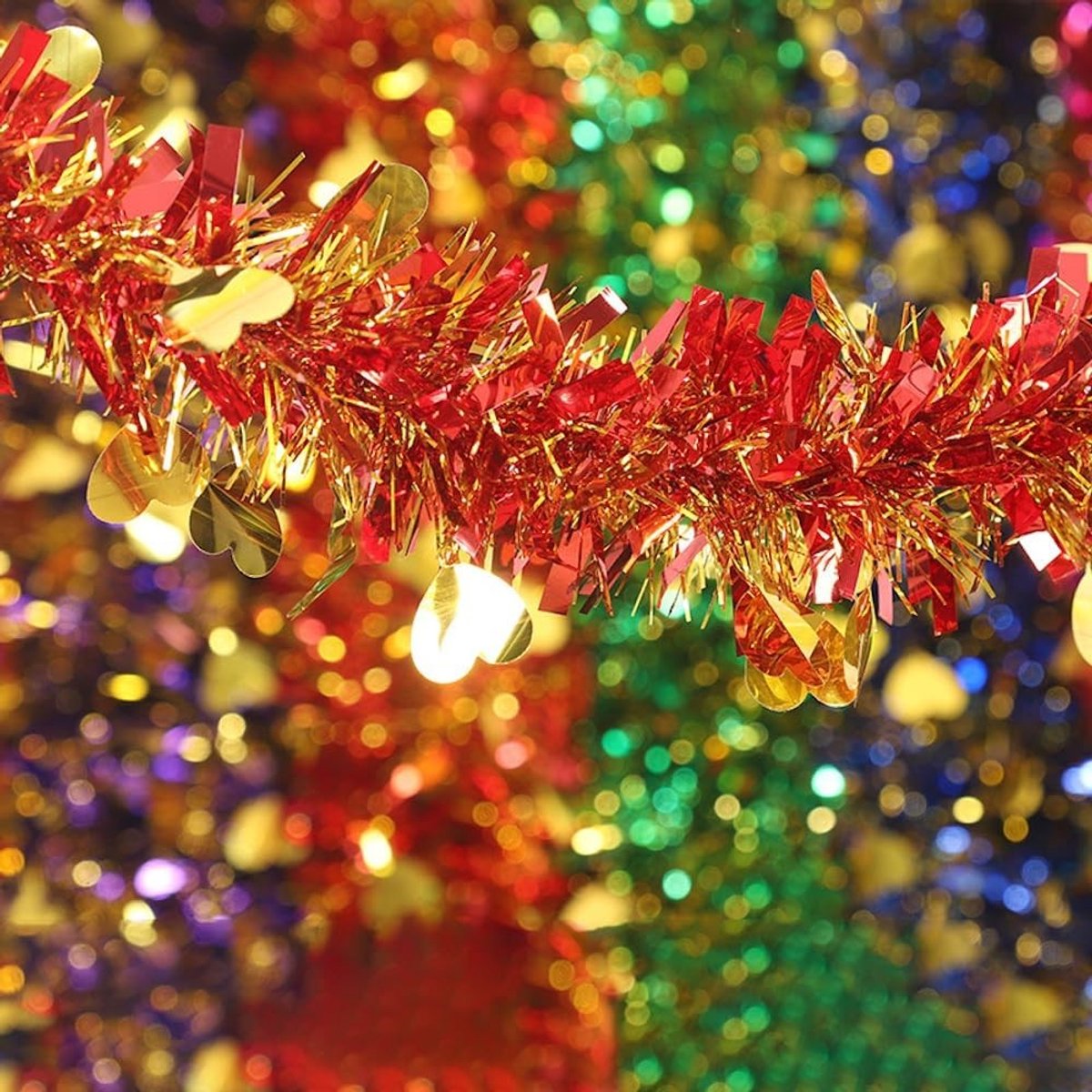 Glinsterende lametta slinger, 3 stuks, metallic kerstdecoratie, folieslinger voor kerstboomversiering, advents- en feestdagen versiering, rood hart