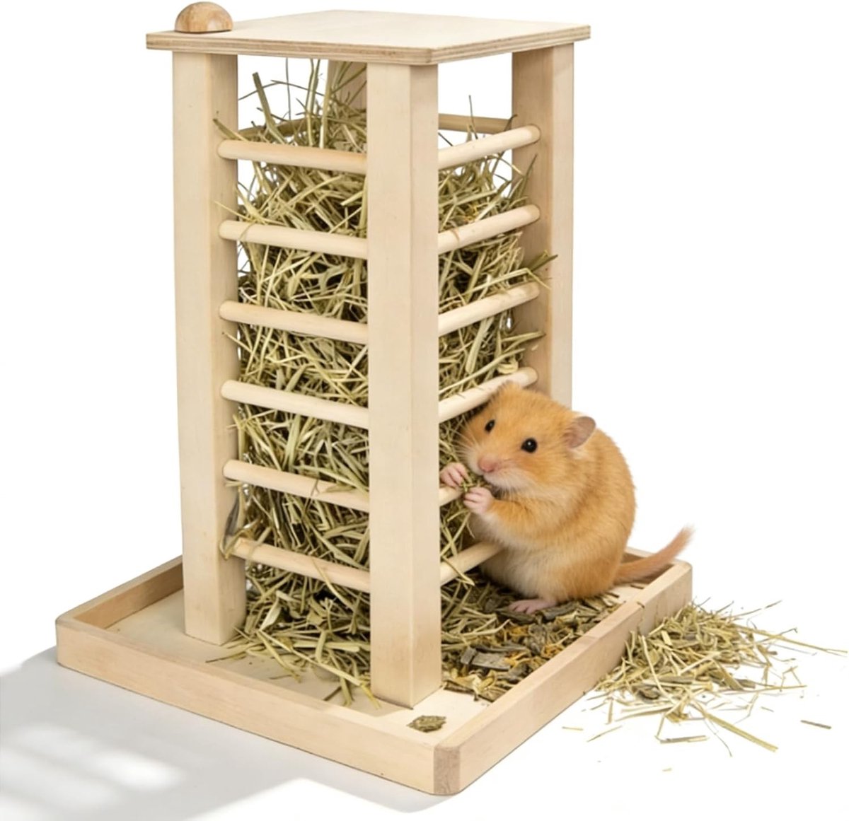 Houten Hooi Rack voor Konijnen en Cavia's, Ruimtebesparend, Hoog Capaciteit, 36 x 24 x 24 cm, Geschikt voor Kleine Dieren zoals Hamsters en Muizen