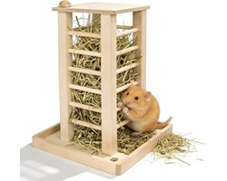 Houten Hooi Rack voor Konijnen en Cavia's, Ruimtebesparend, Hoog Capaciteit, 36 x 24 x 24 cm, Geschikt voor Kleine Dieren zoals Hamsters en Muizen