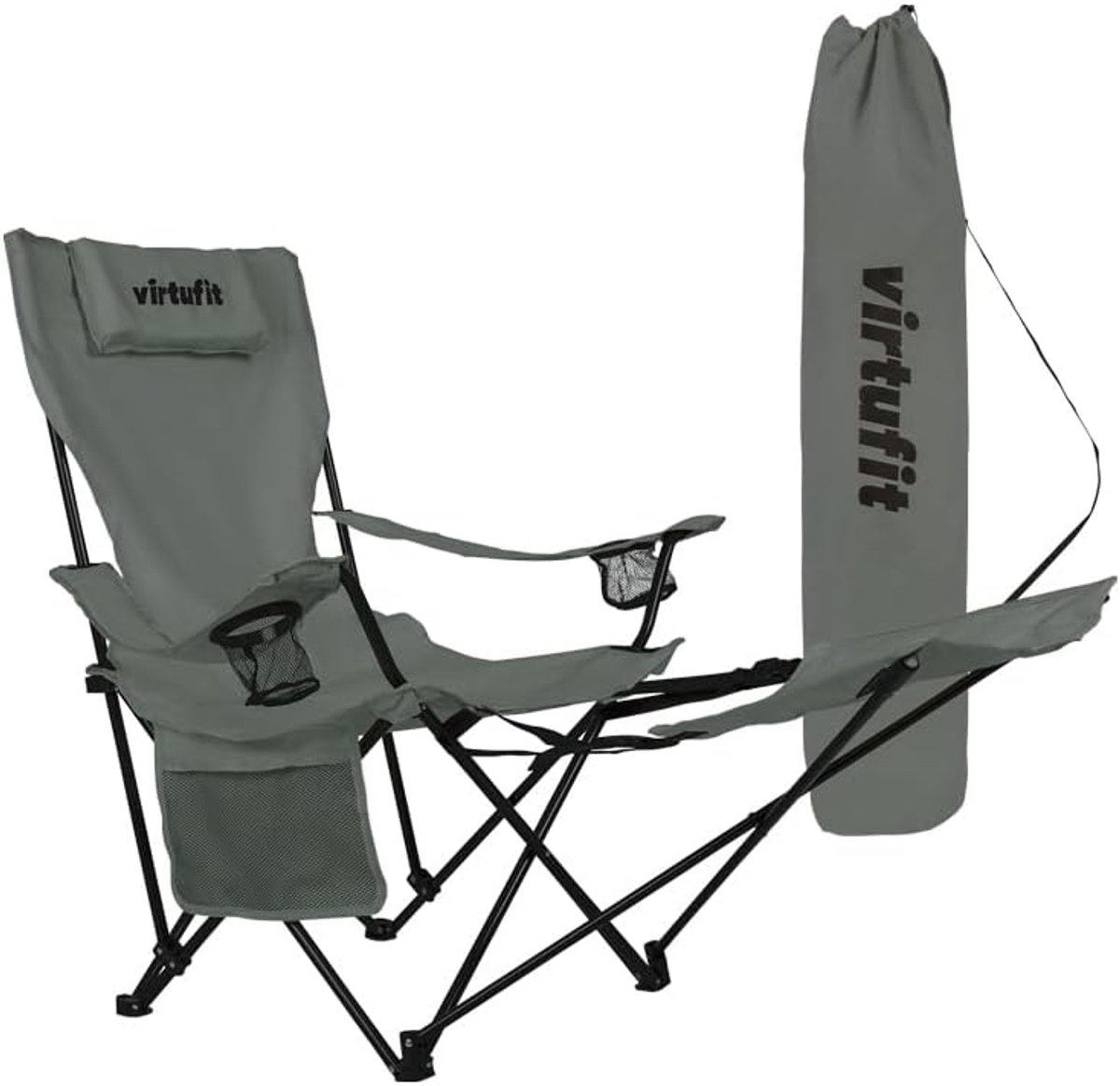 Thijox - Opvouwbare Campingstoel met Voetensteun - Lichtgewicht Grijs - Ideaal voor Camping, Tuin, Vissen en Sportevenementen - Comfortabel en Duurzaa