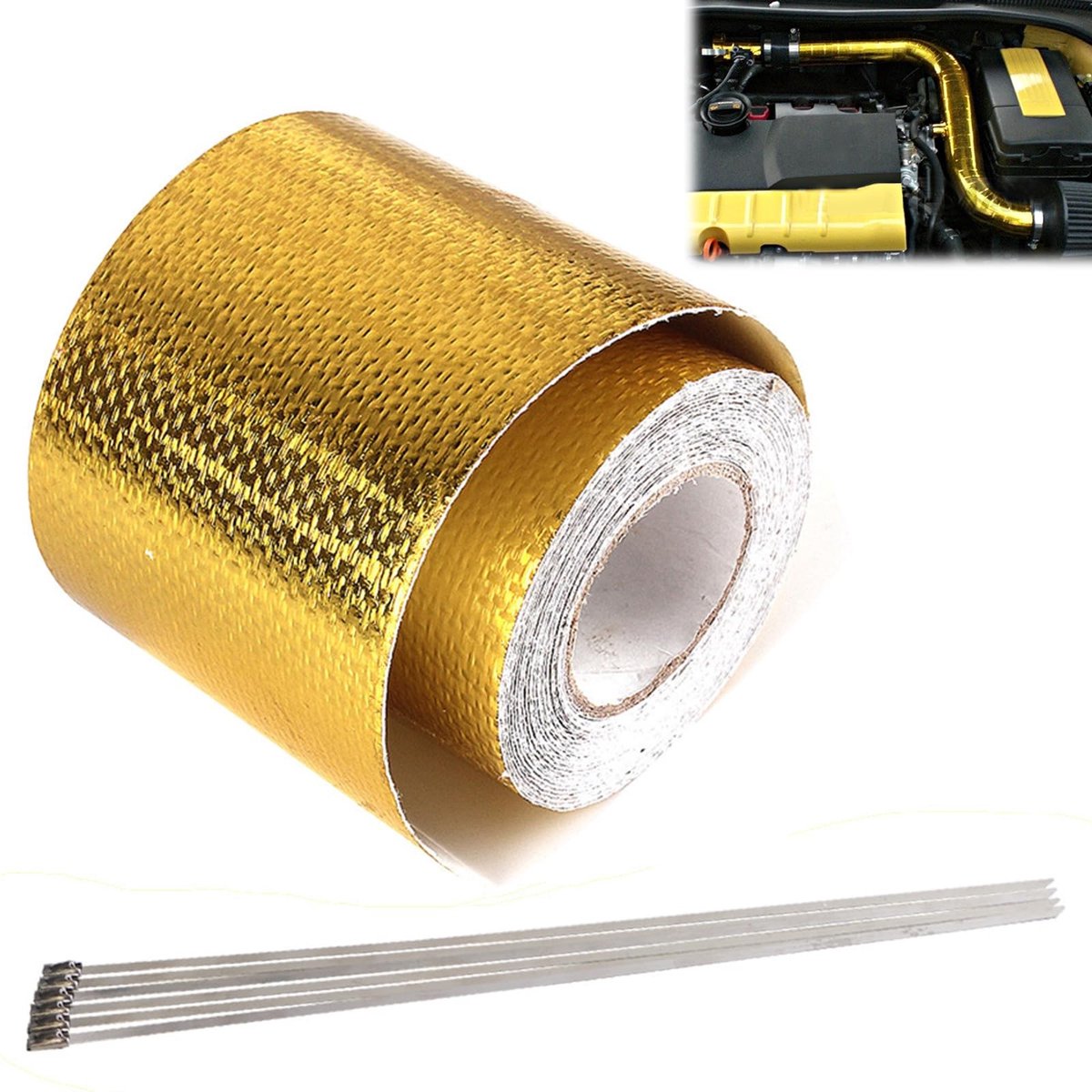 Dailygoods- Aluminiumfolietape Goudkleurig - Hittebestendig - Uitlaatband - Zelfklevend - Kabelbinders - 5 x 100 cm