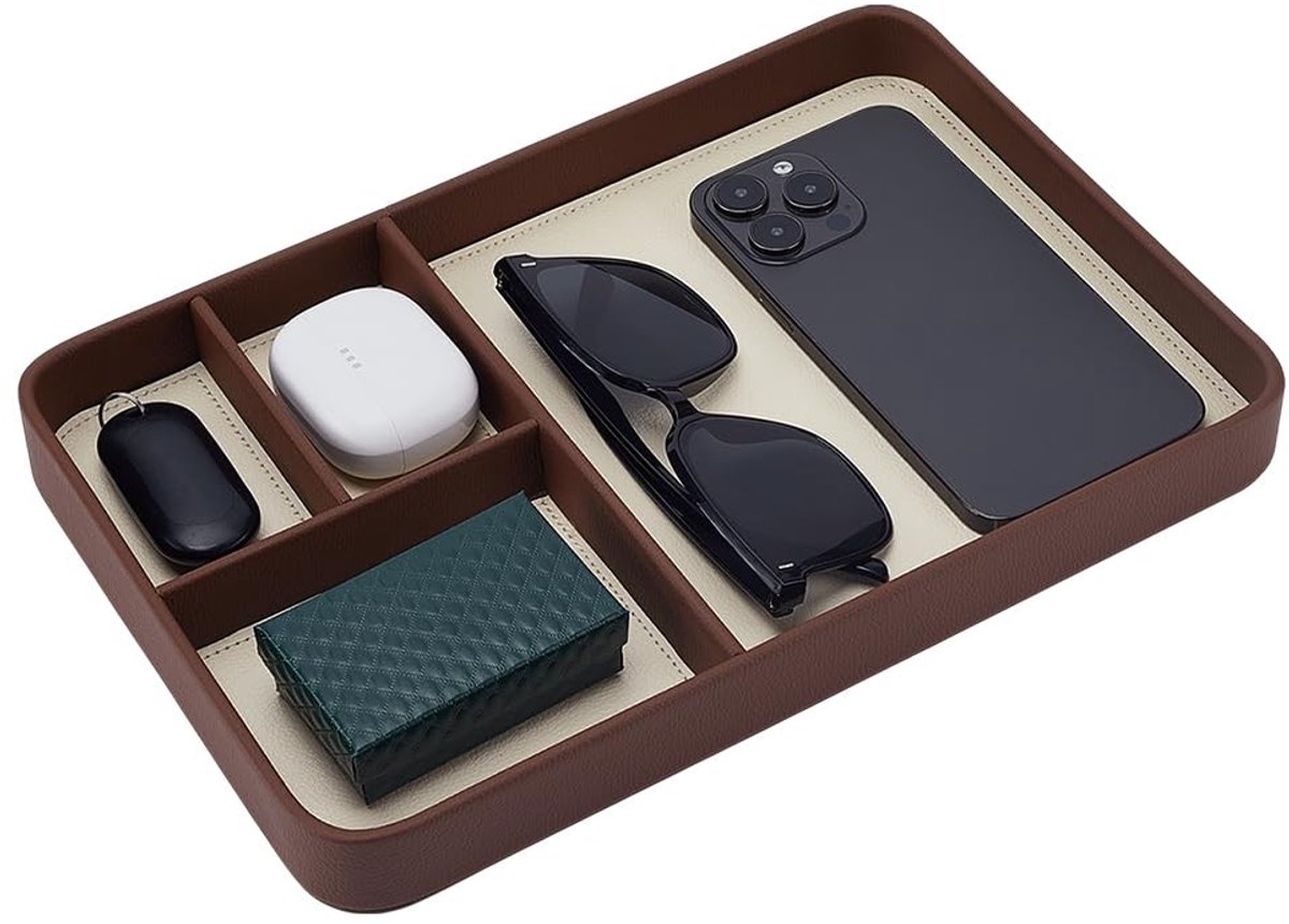 Dailygoods - WADORN Opbergvak van PU-leer, sieradenhouder, nachtkastje, organizer, opbergvak voor sleutels, portemonnee, horloge, kleingeld, zonnebril en sieraden, wit